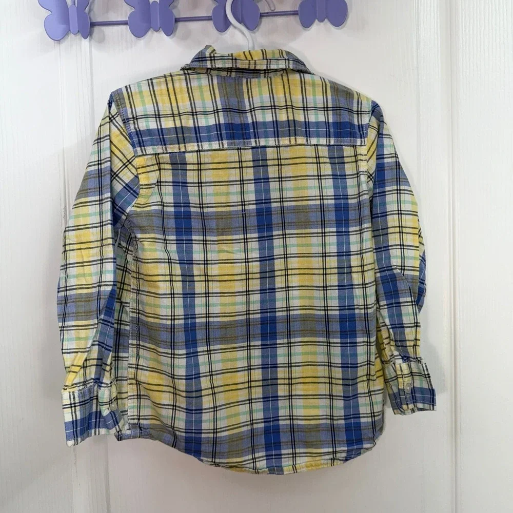 Carter's boy's yellow blue plaid‎ collared button down formal dress shirt cotton